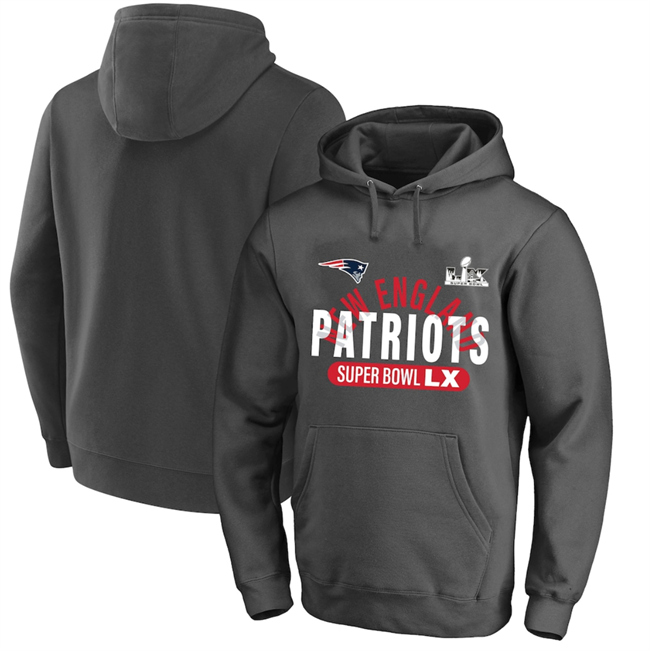 Men's New England Patriots Charcoal 2025 Super Bowl LX Big & Tall Game Plan Hoodie